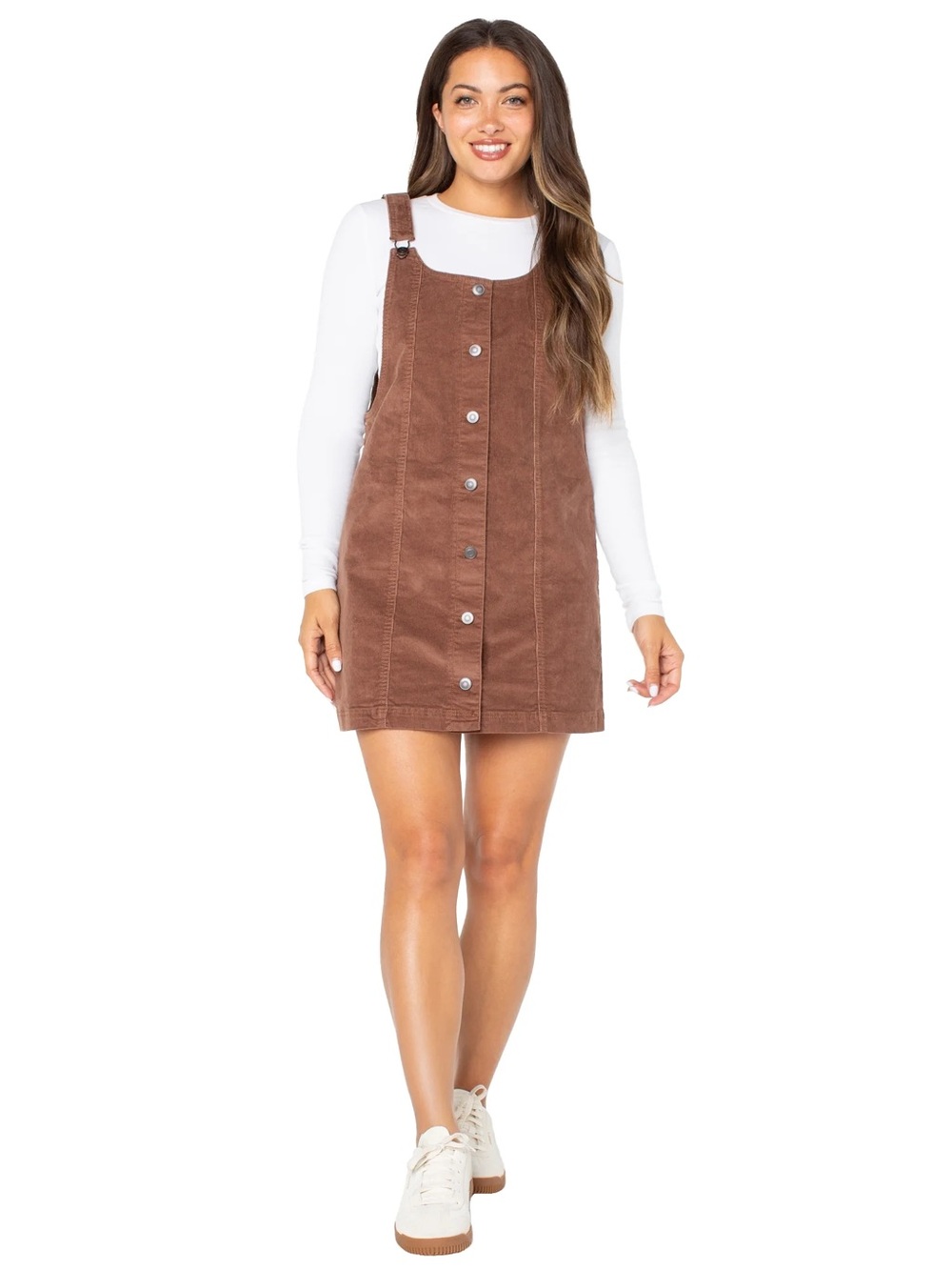Celebrity Pink Brown Corduroy Button-Front Pinafore Dress XL